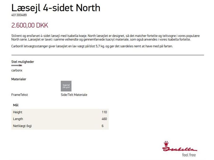 Isabella   Læsejl - North